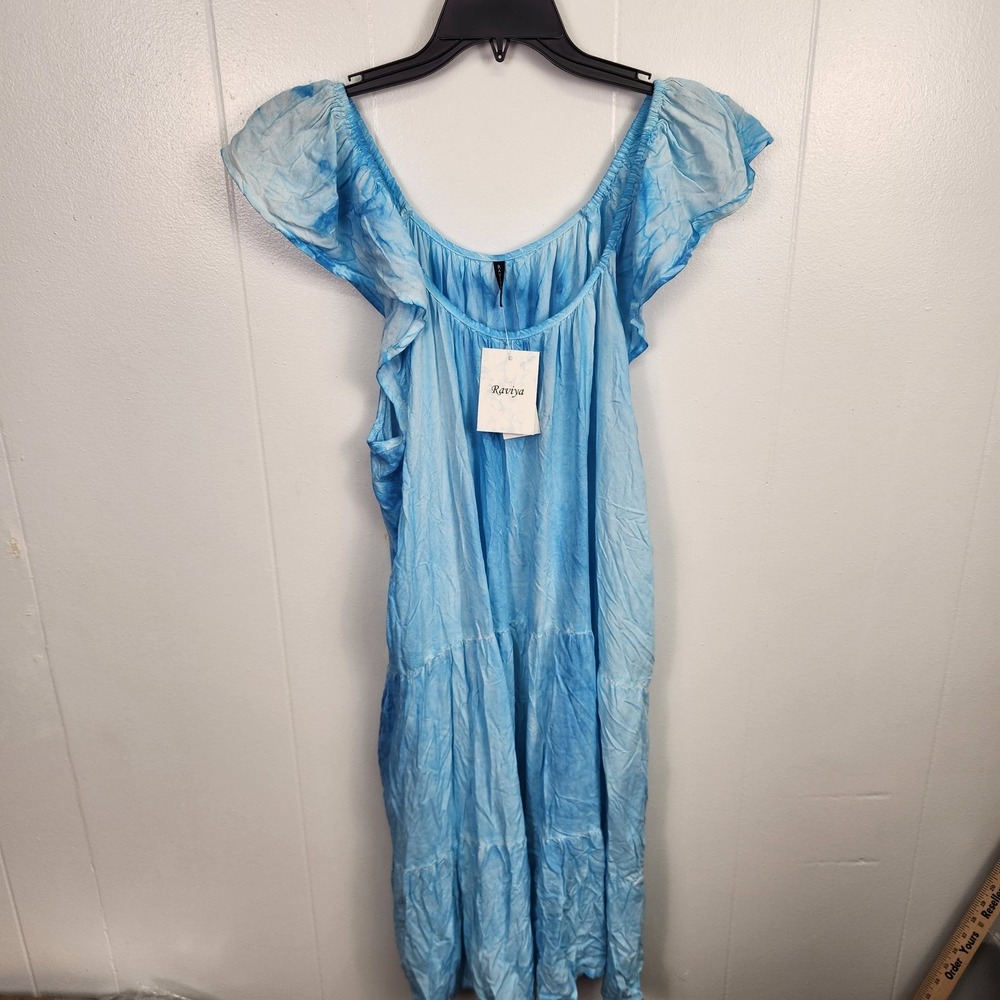 Raviya Dress Womens 0X Turquoise‎ Blue Boho Maxi Hand Dyed Flowy Tiered Summer